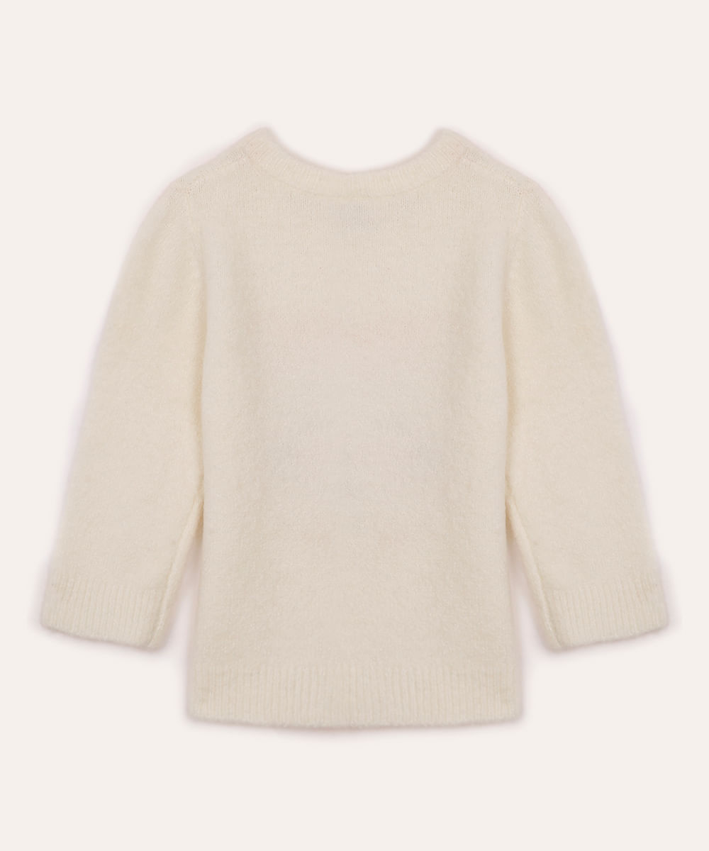 suéter de tricot infantil manga longa raposa off white