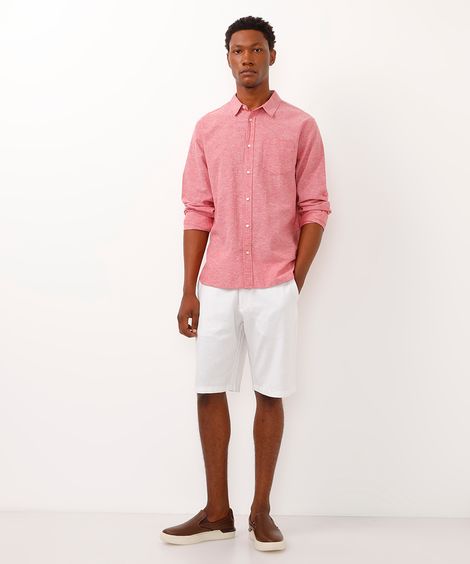 bermuda reta de alfaiataria com linho - off white