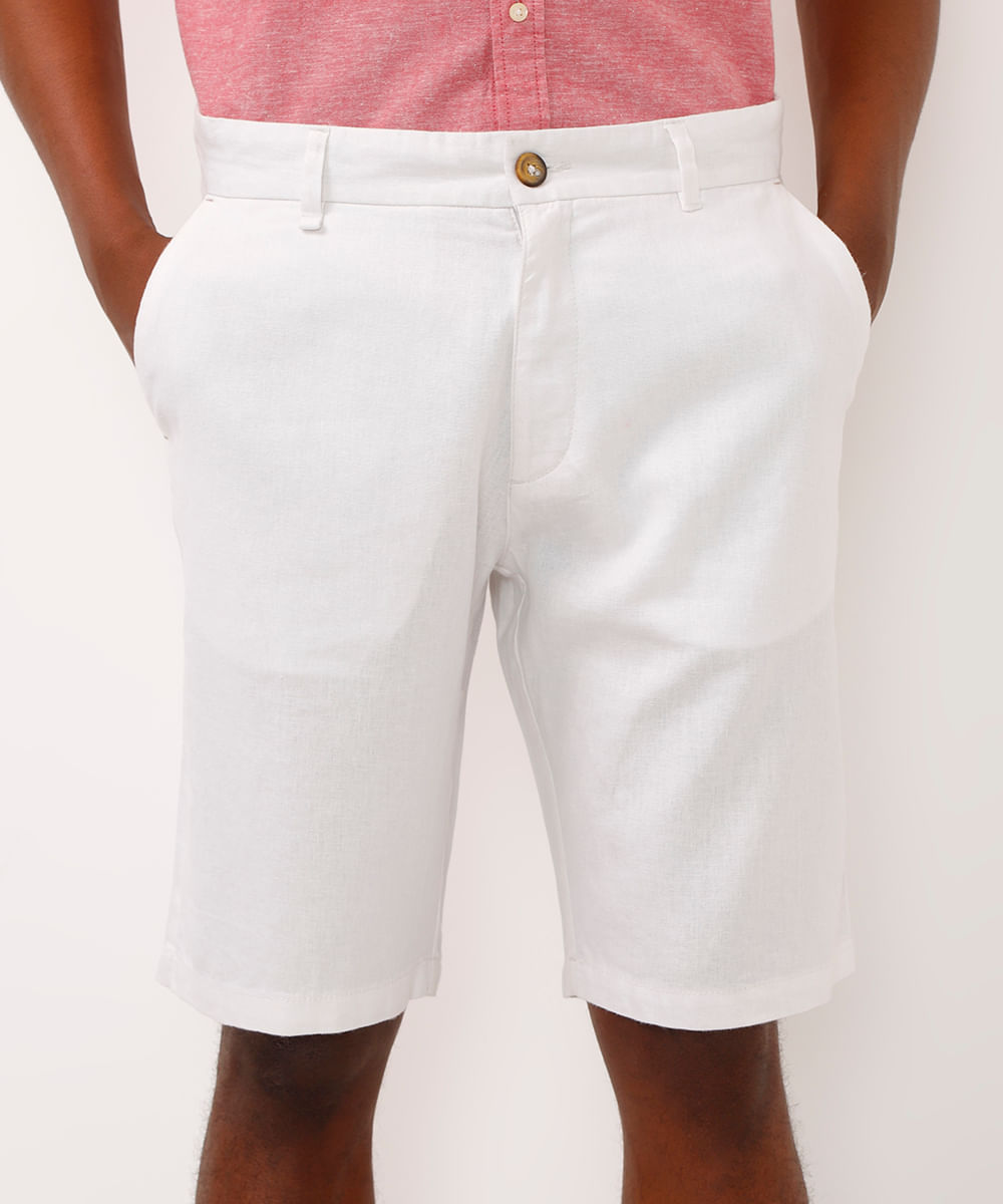 bermuda reta de alfaiataria com linho - off white