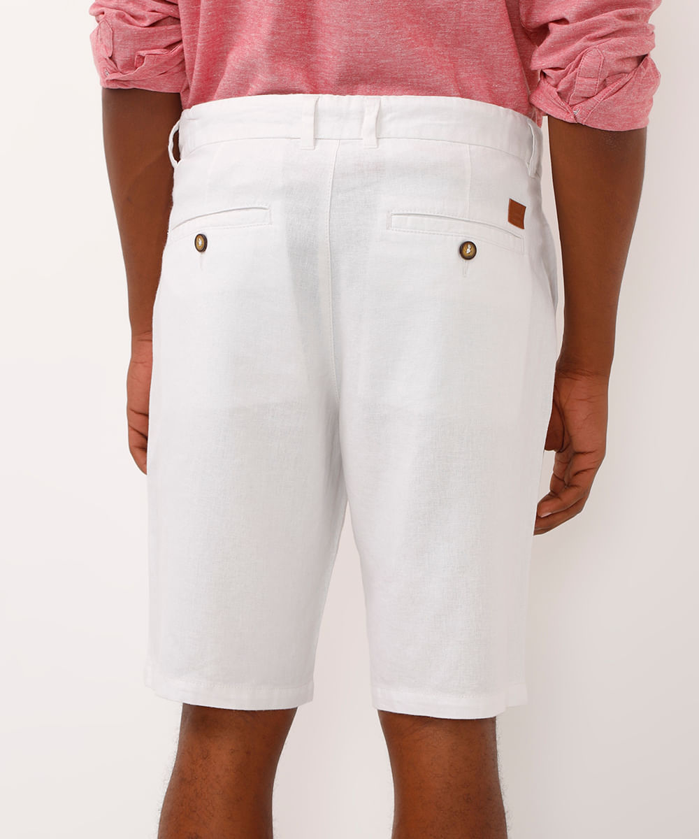 bermuda reta de alfaiataria com linho - off white