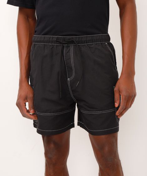 short cargo texturizado com cordão - preto