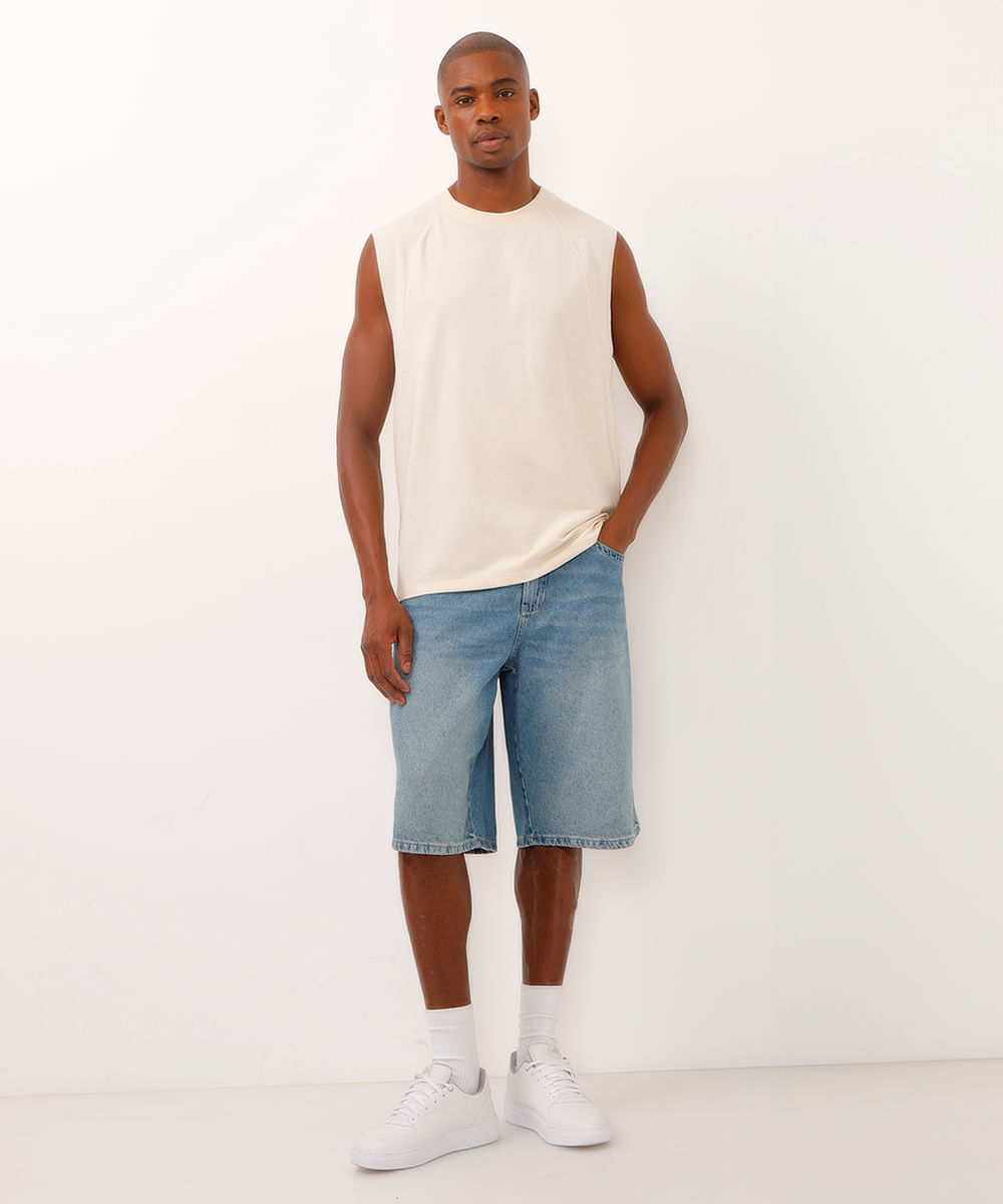 regata machão de moletinho raglan - off white
