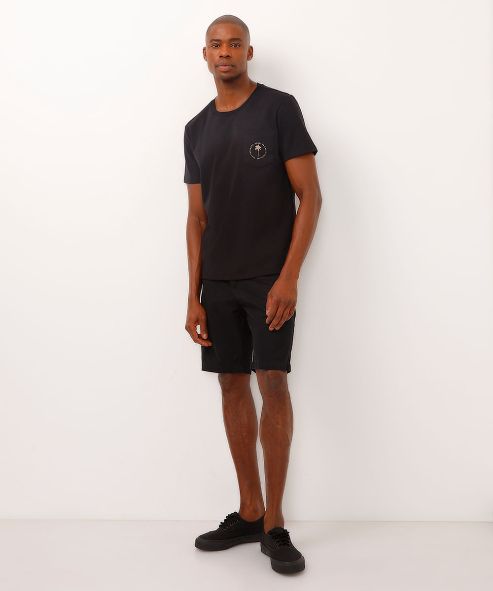 camiseta de moletinho coqueiro com bolso preta