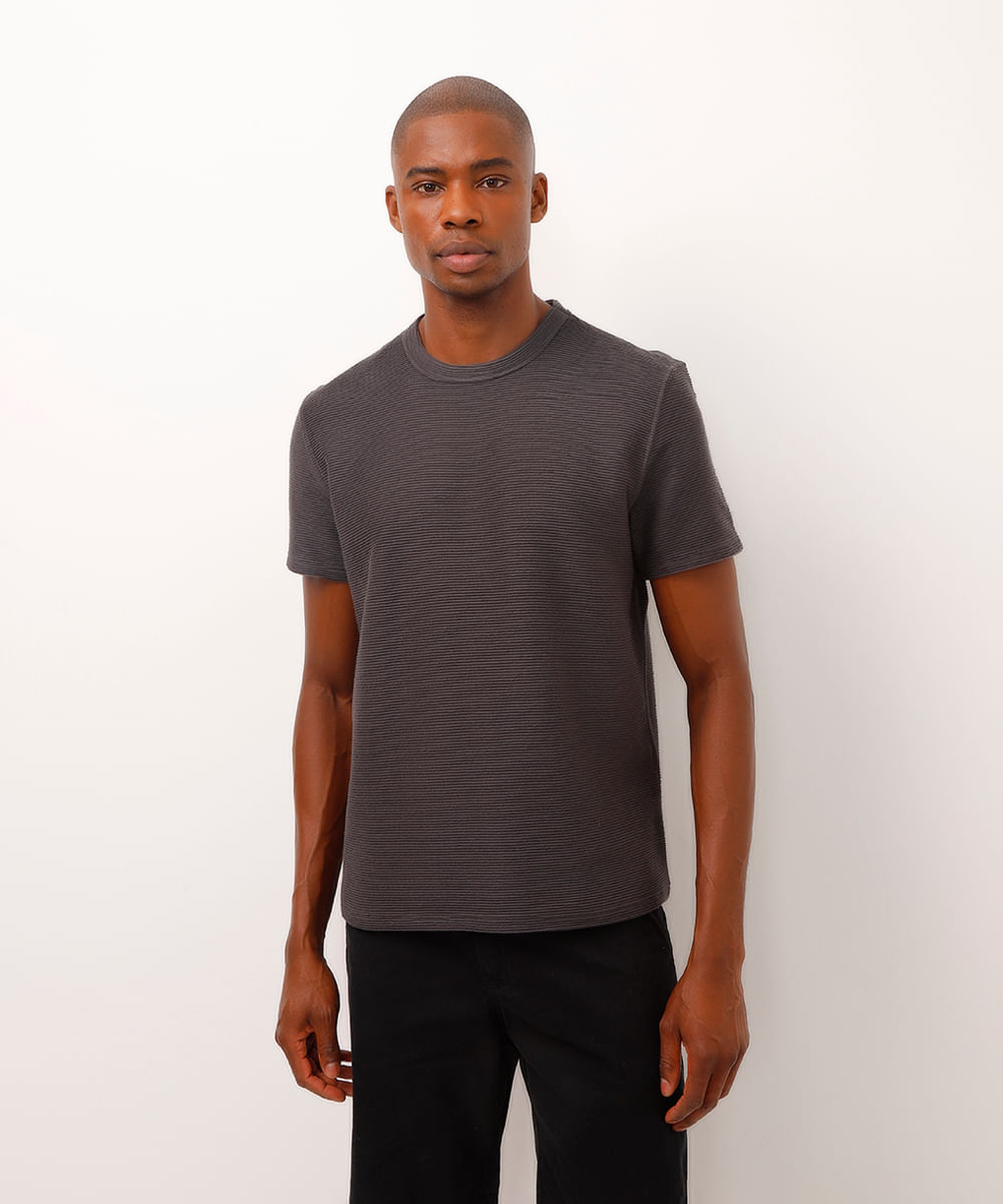 camiseta de algodão texturizada cinza