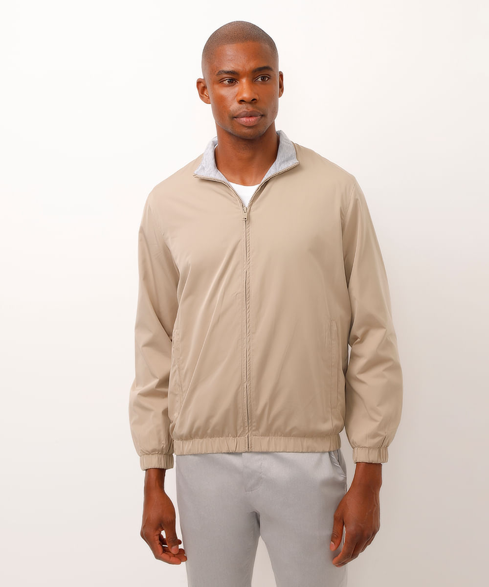 jaqueta de nylon forrada bege