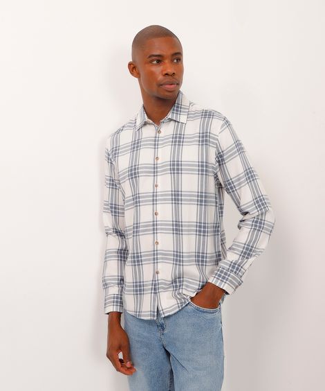 camisa de algodão flanelada xadrez azul marinho