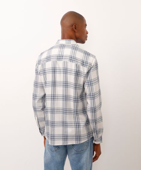 camisa de algodão flanelada xadrez azul marinho