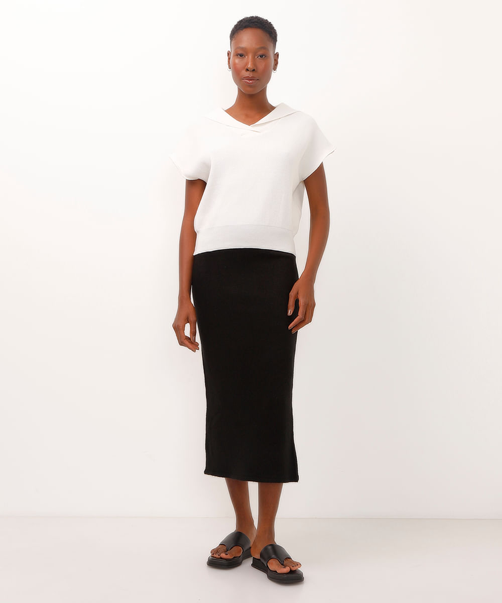 saia de tricot midi preta