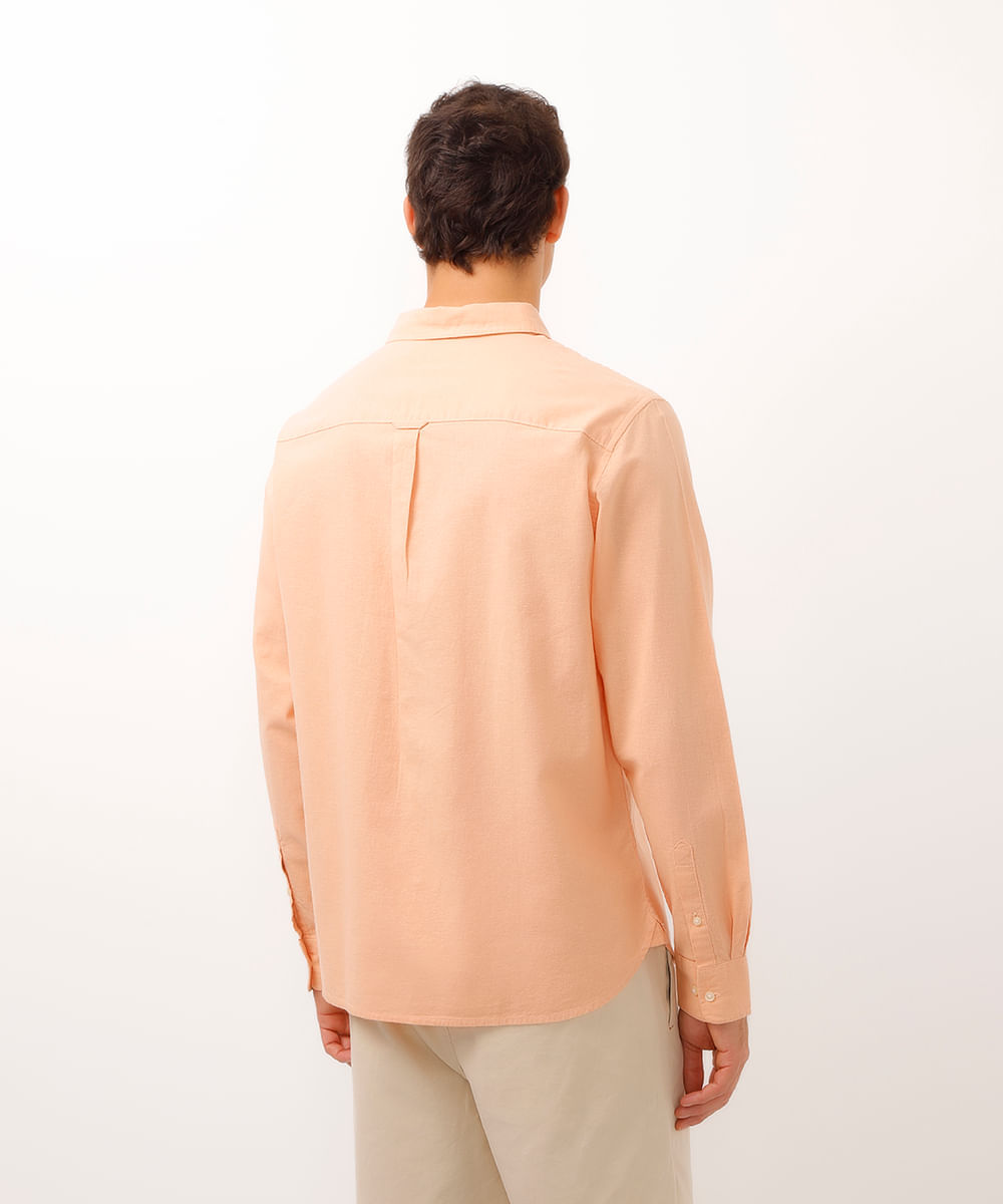 camisa comfort com linho manga longa laranja
