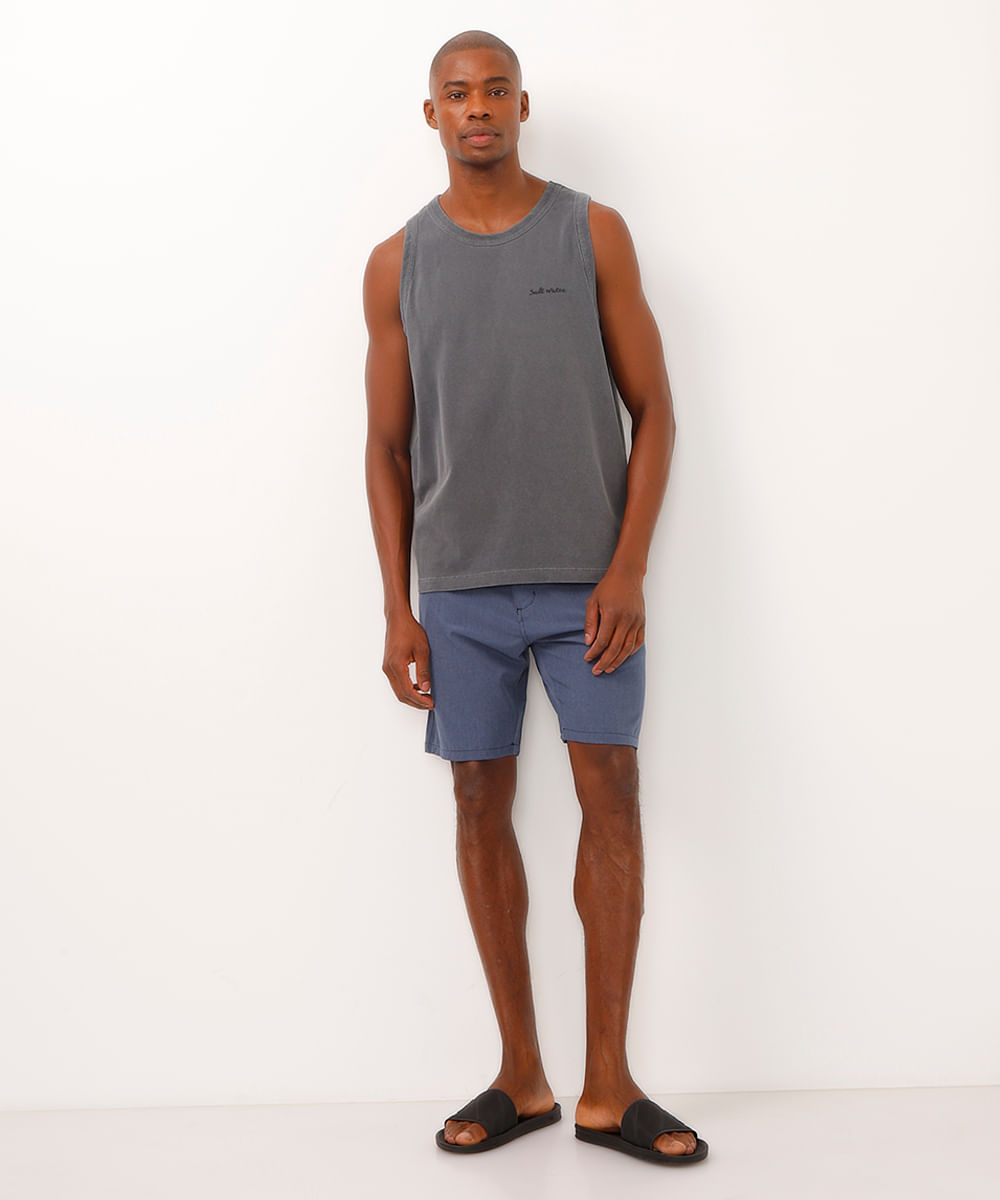 short alfaiataria com bolsos azul