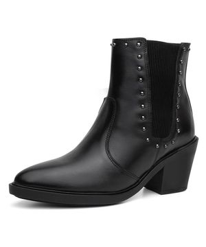 Bota Western Feminina Couro Cano Curto Elástico Salto Bloco