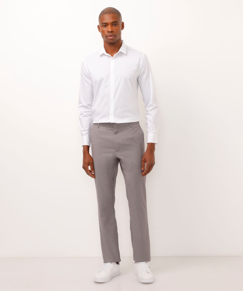 calça reta de alfaiataria cinza