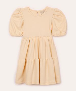 vestido três marias infantil manga bufante bege