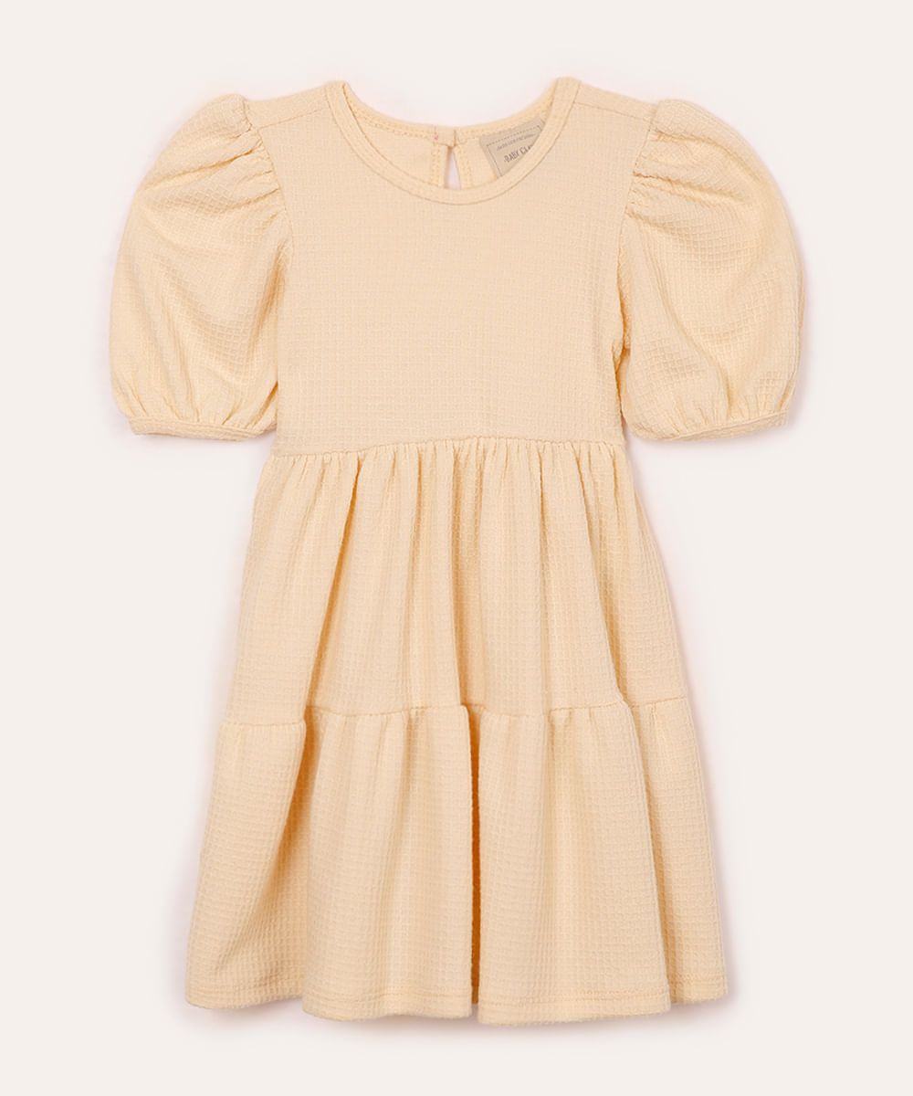 vestido três marias infantil manga bufante bege