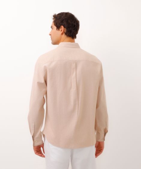 camisa comfort com linho manga longa bege