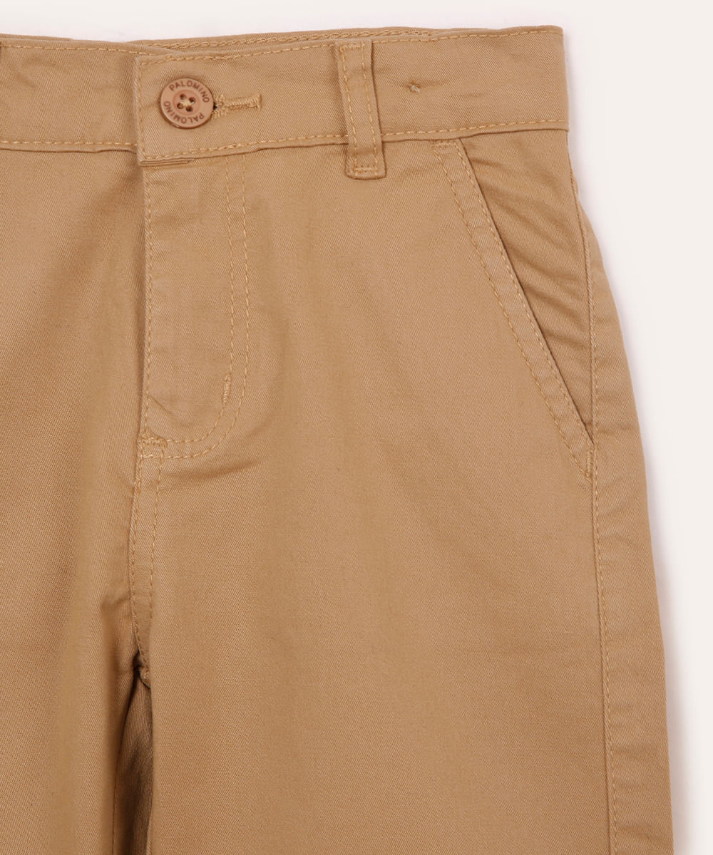 bermuda de sarja infantil com bolsos bege