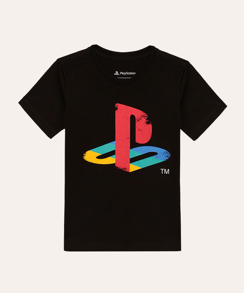 camiseta de algodão infantil playstation preta