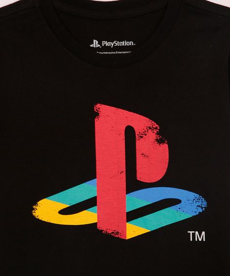camiseta de algodão infantil playstation preta