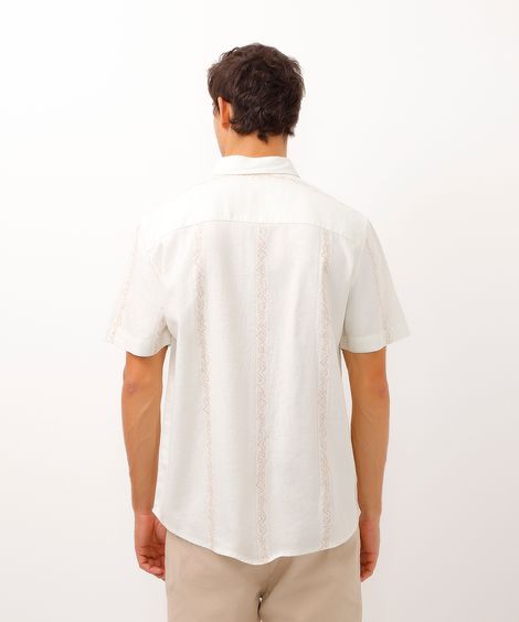 camisa com linho manga curta étnica off white