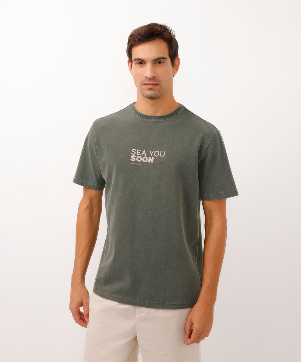 camiseta de algodão sea you soon verde militar