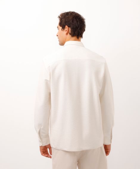 camisa com linho manga longa texturizada off white
