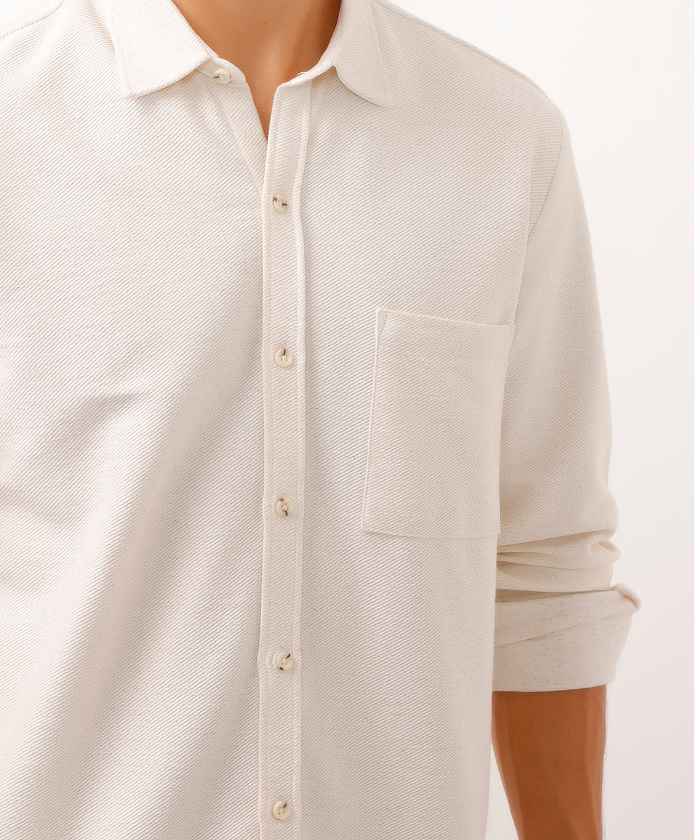 camisa com linho manga longa texturizada off white