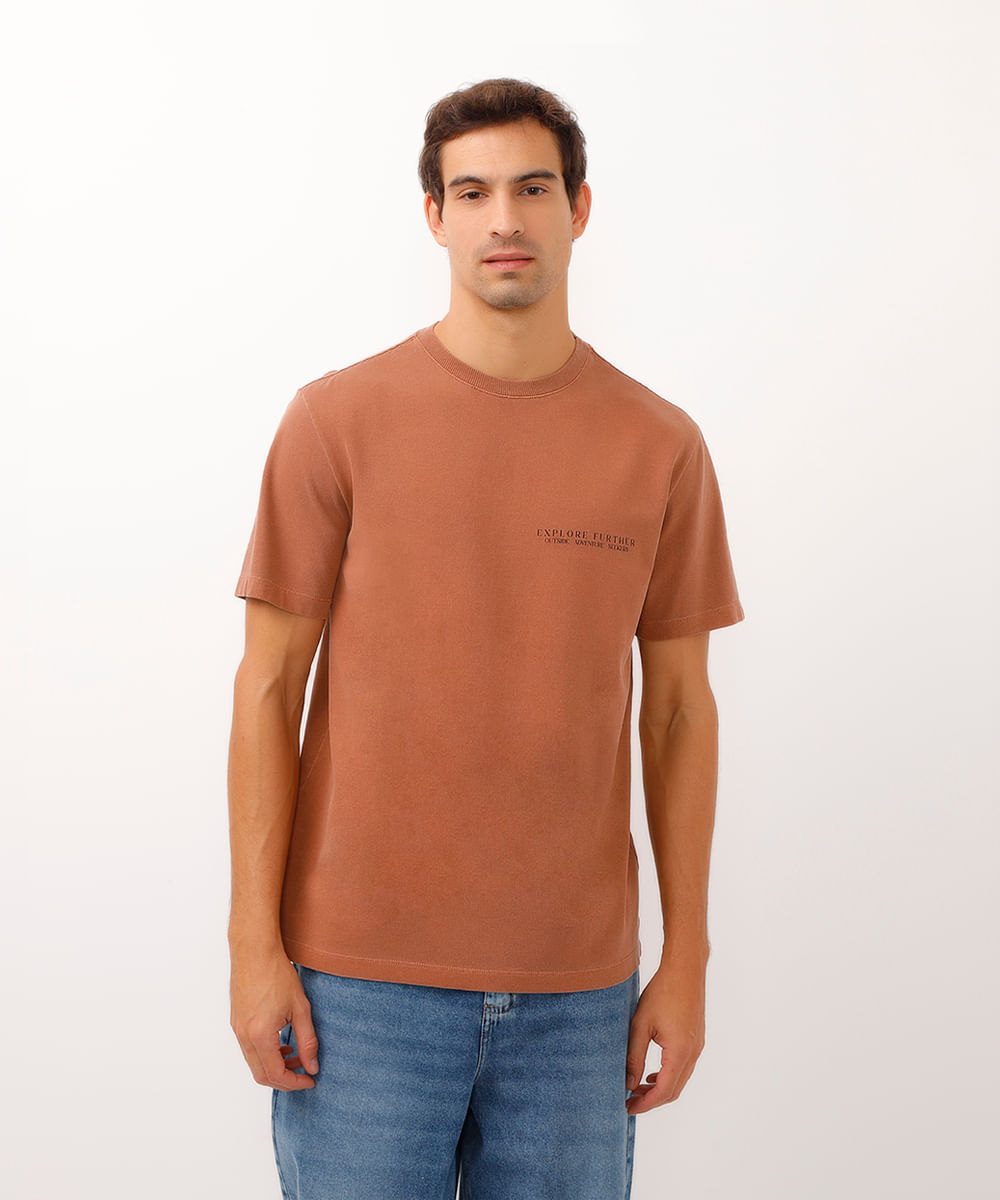 camiseta de algodão manga curta explore further laranja