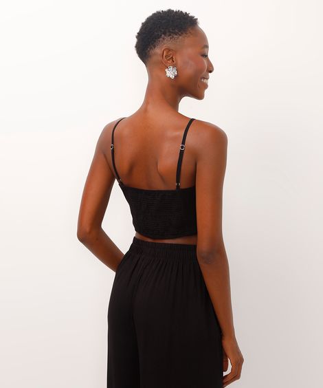 blusa cropped de viscose alça fina preta