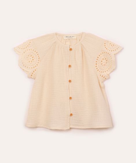 blusa de algodão infantil com laise bege