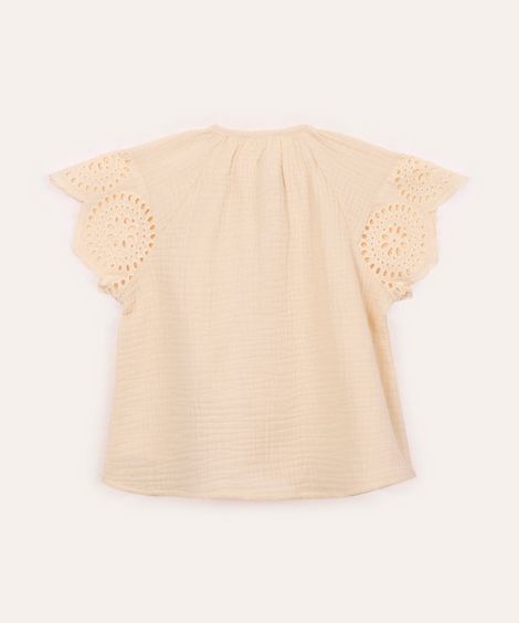 blusa de algodão infantil com laise bege