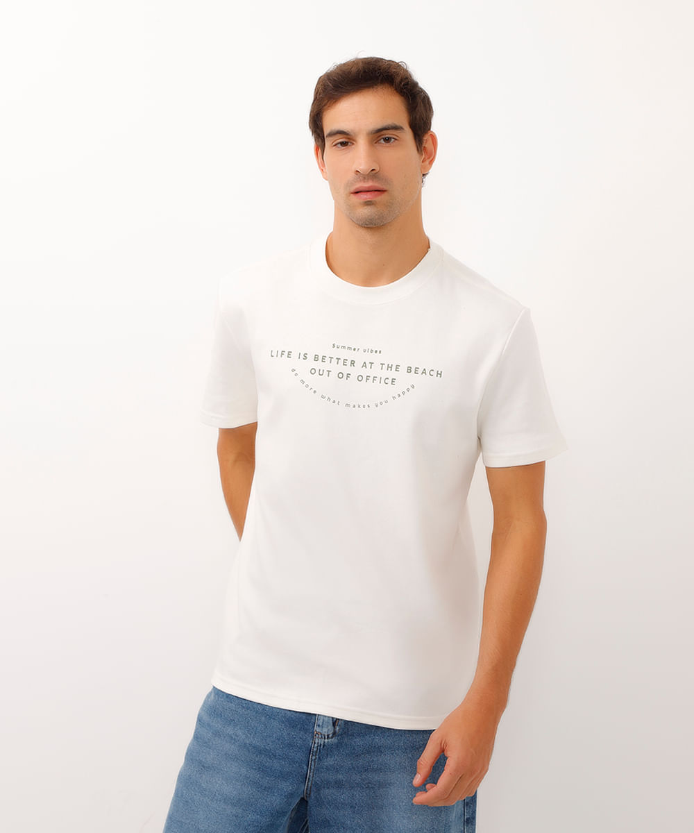 camiseta de algodão manga curta summer vibes off white