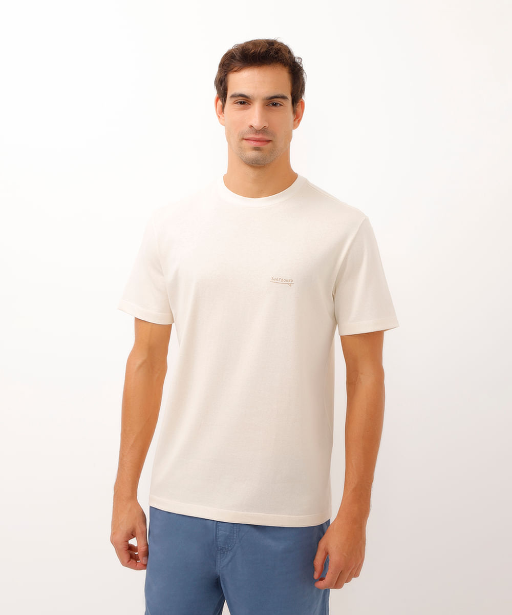camiseta de algodão manga curta surfboard off white