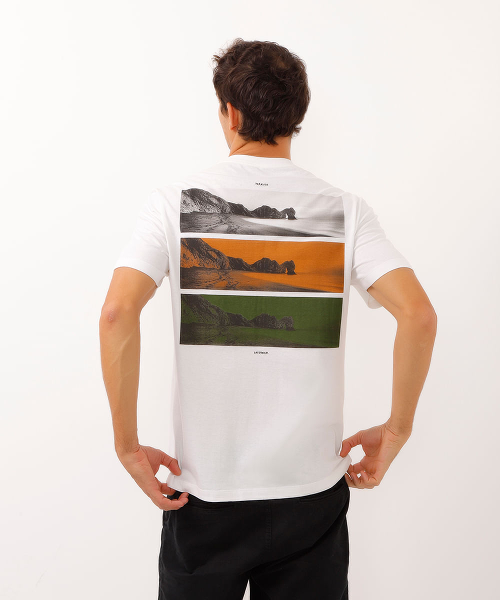 camiseta de algodão manga curta paradise off white