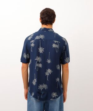 camisa de viscose manga curta coqueiros azul marinho