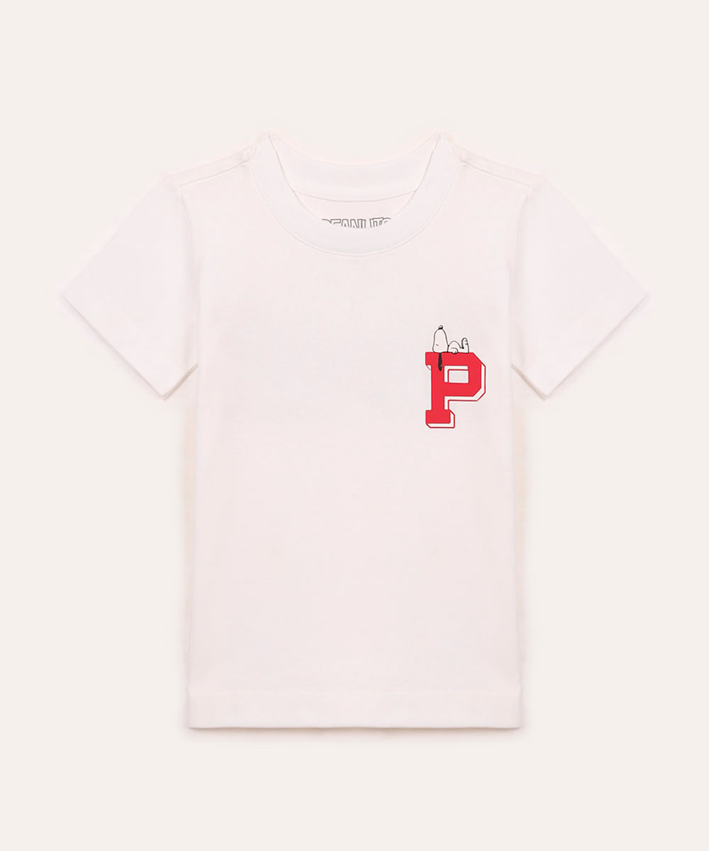 camiseta de algodão infantil snoopy branca