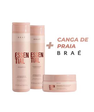 Kit Braé Essential Shampoo 250ml, Condicionador 250ml, Máscara 200g + Canga Braé