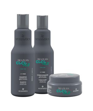 Kit Ecosmetics Brazilian Coconut Shampoo Anti-Frizz 250ml, Condicionador Anti-Frizz 250ml, Mascara 250ml