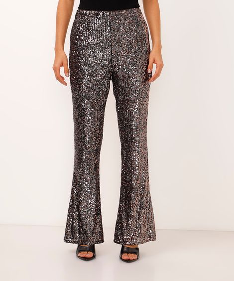 calça flare de paête cintura alta preta