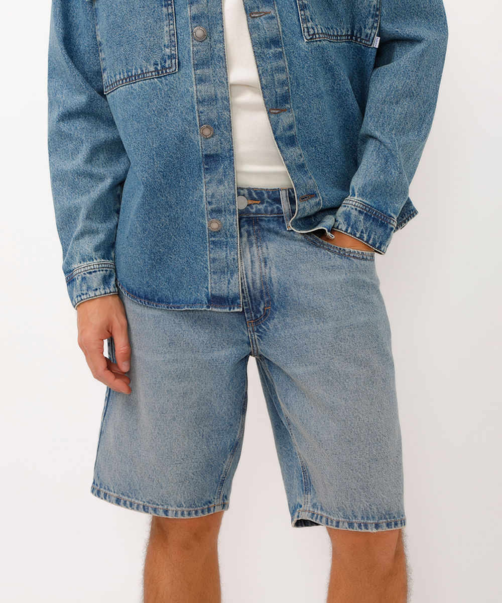 bermuda jeans reta azul