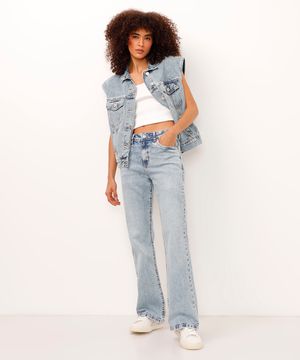 calça bootcut jeans cintura alta azul