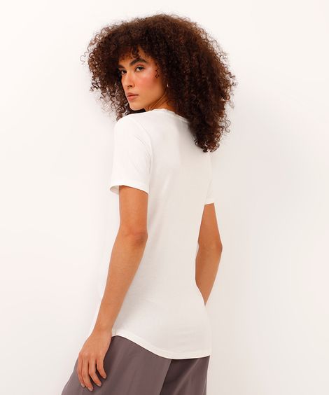 camiseta de viscose decote v alongada off white