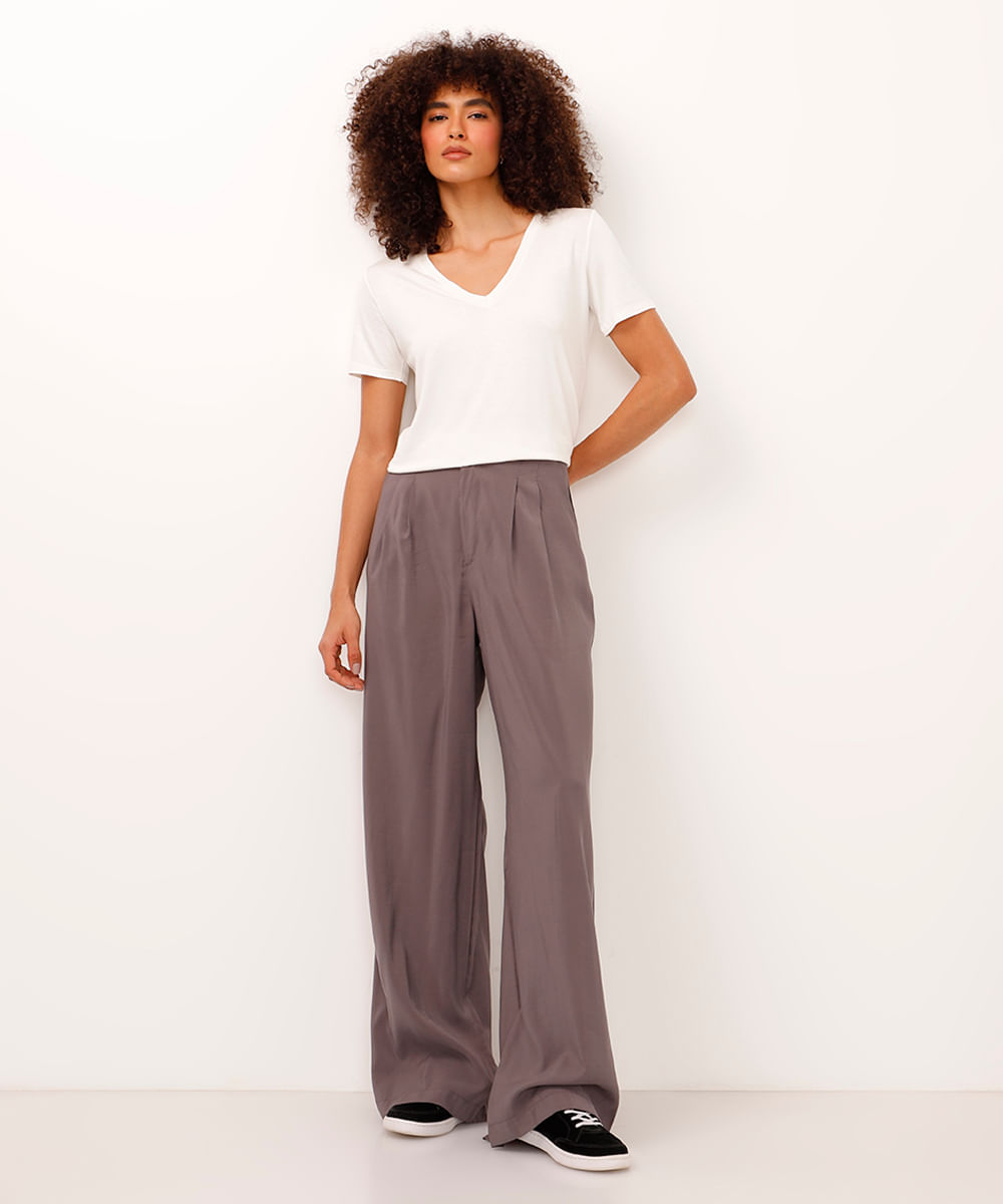camiseta de viscose decote v alongada off white