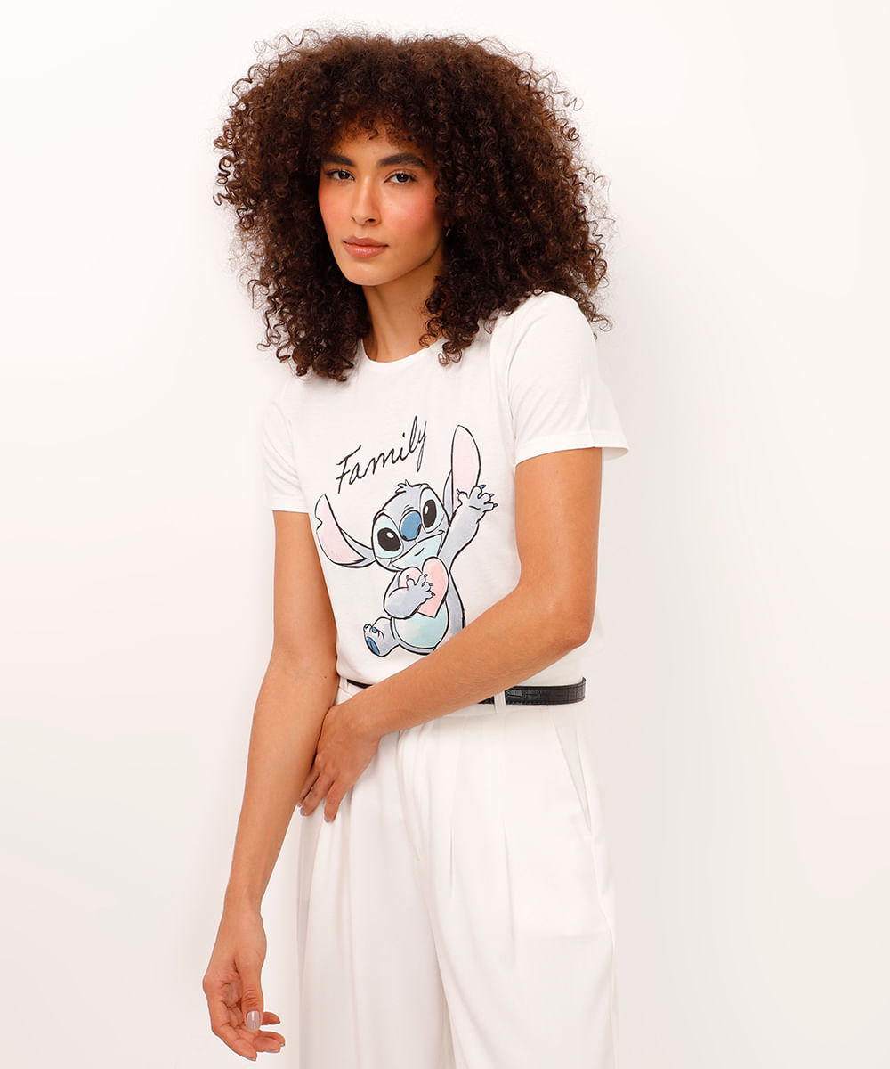 camiseta de algodão manga curta family stitch off white