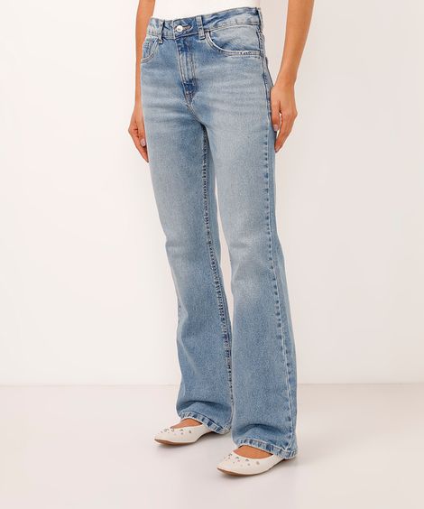 calça bootcut jeans cintura alta azul