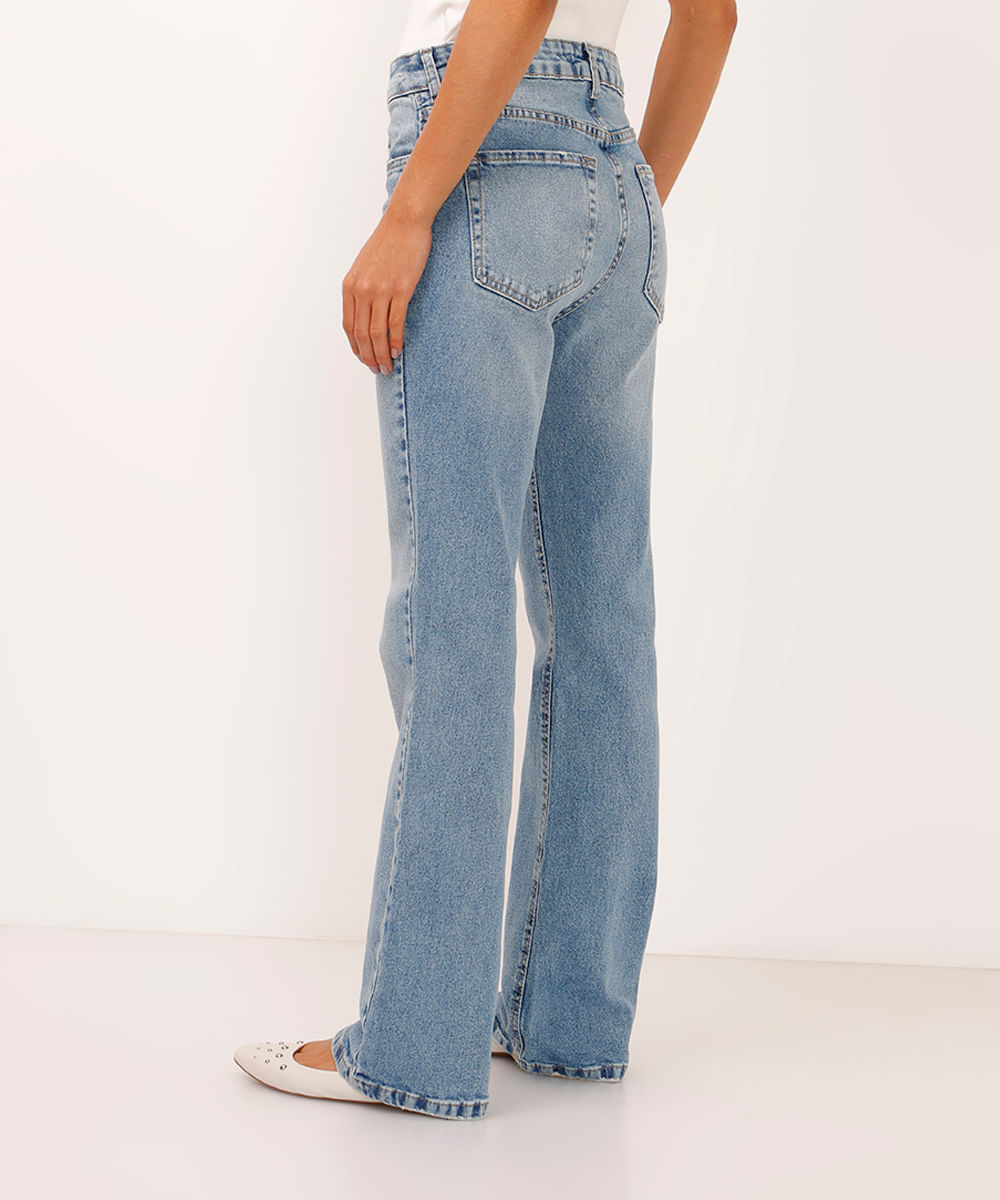 calça bootcut jeans cintura alta azul