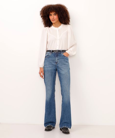 calça bootcut jeans cintura alta azul