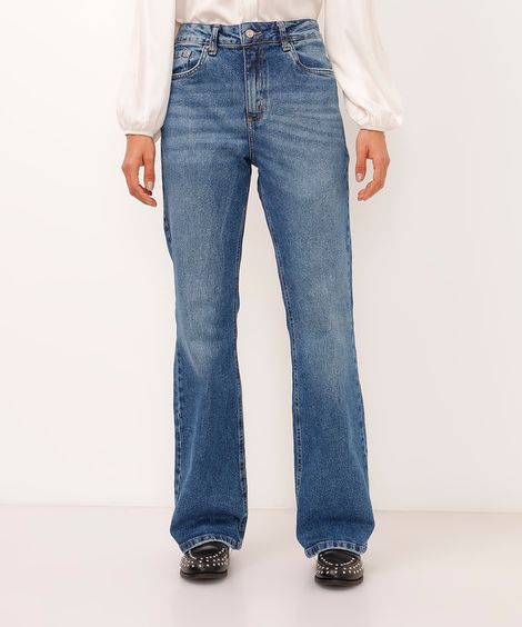calça bootcut jeans cintura alta azul