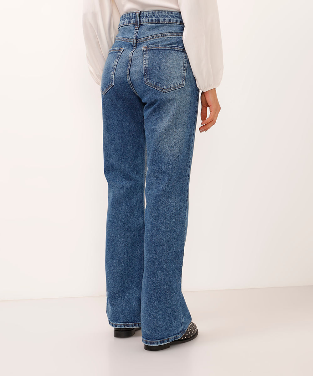 calça bootcut jeans cintura alta azul