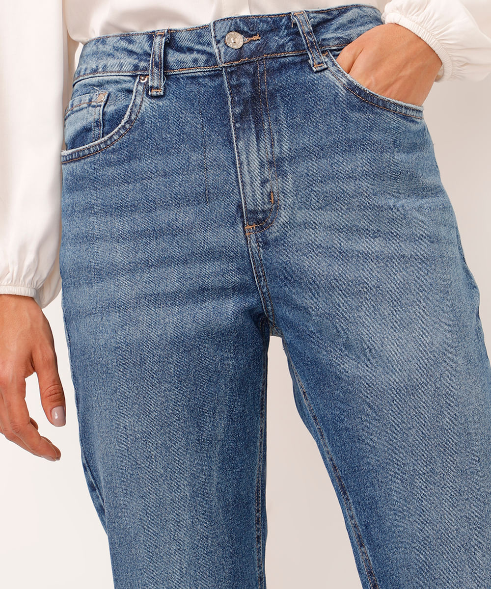 calça bootcut jeans cintura alta azul