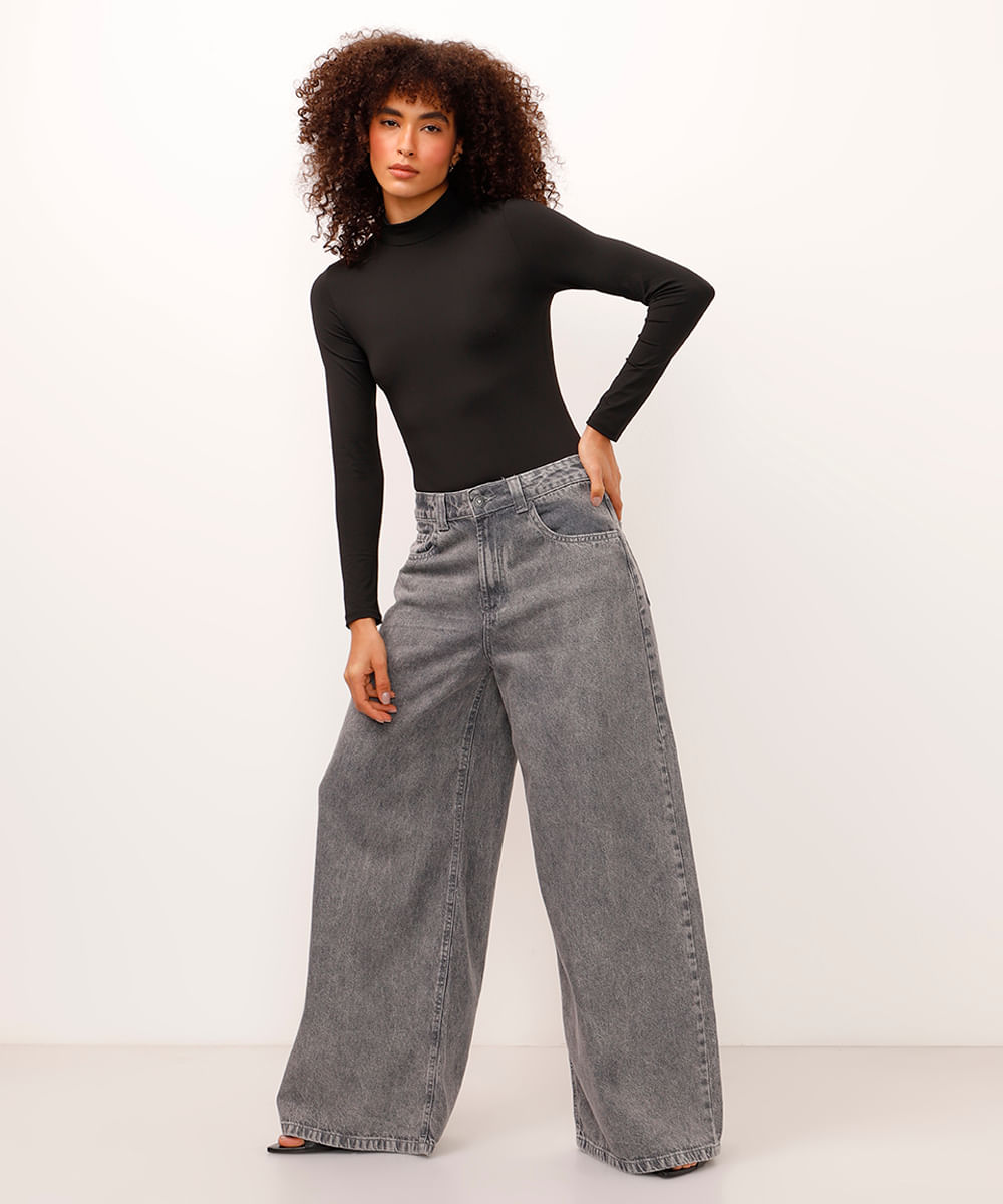 body gola alta manga longa preto